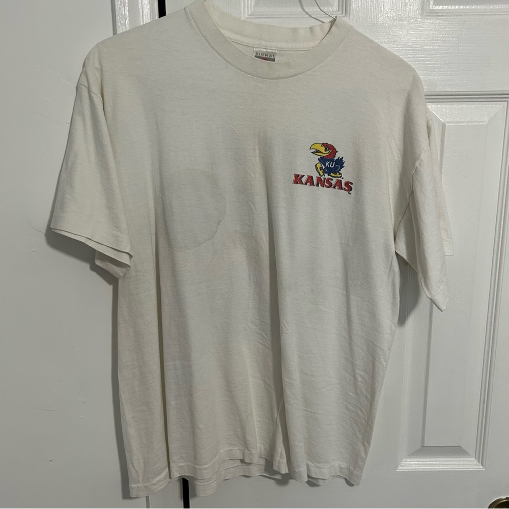 Vintage White Kansas Jayhawks (Signal Sport Tag) T-Shirt (Condition: Fine/Fair)